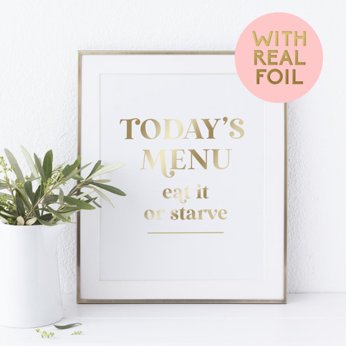 Kitchen Wall Art Funny Quoted Print - Gold
