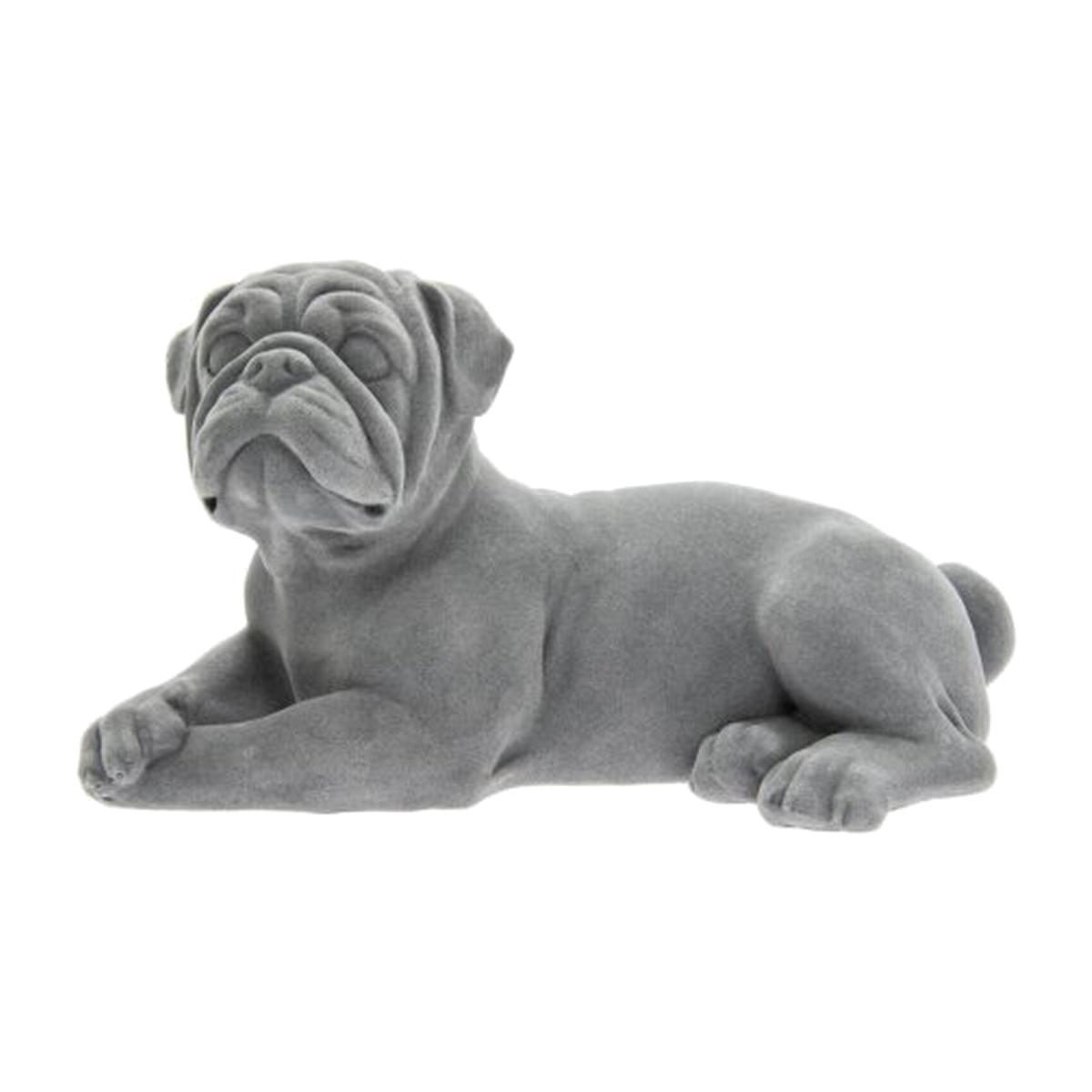 Grey Velvet Laying Pug Ornament 23cm - Grey