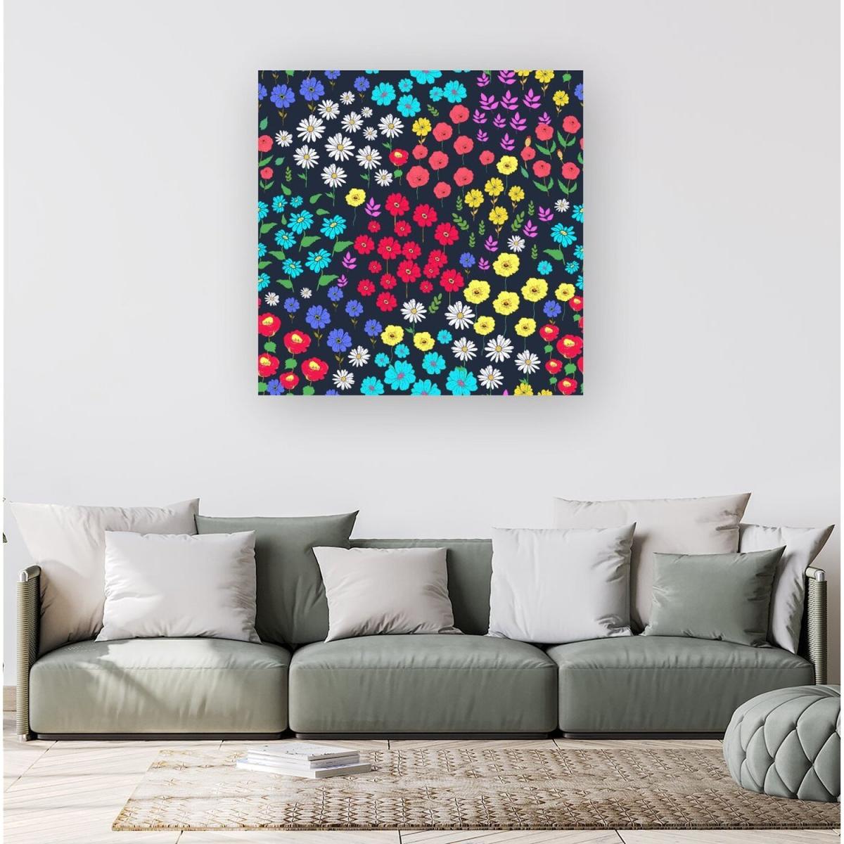 Multicoloured Flower Pattern Canvas Print - Red / Small – image 3