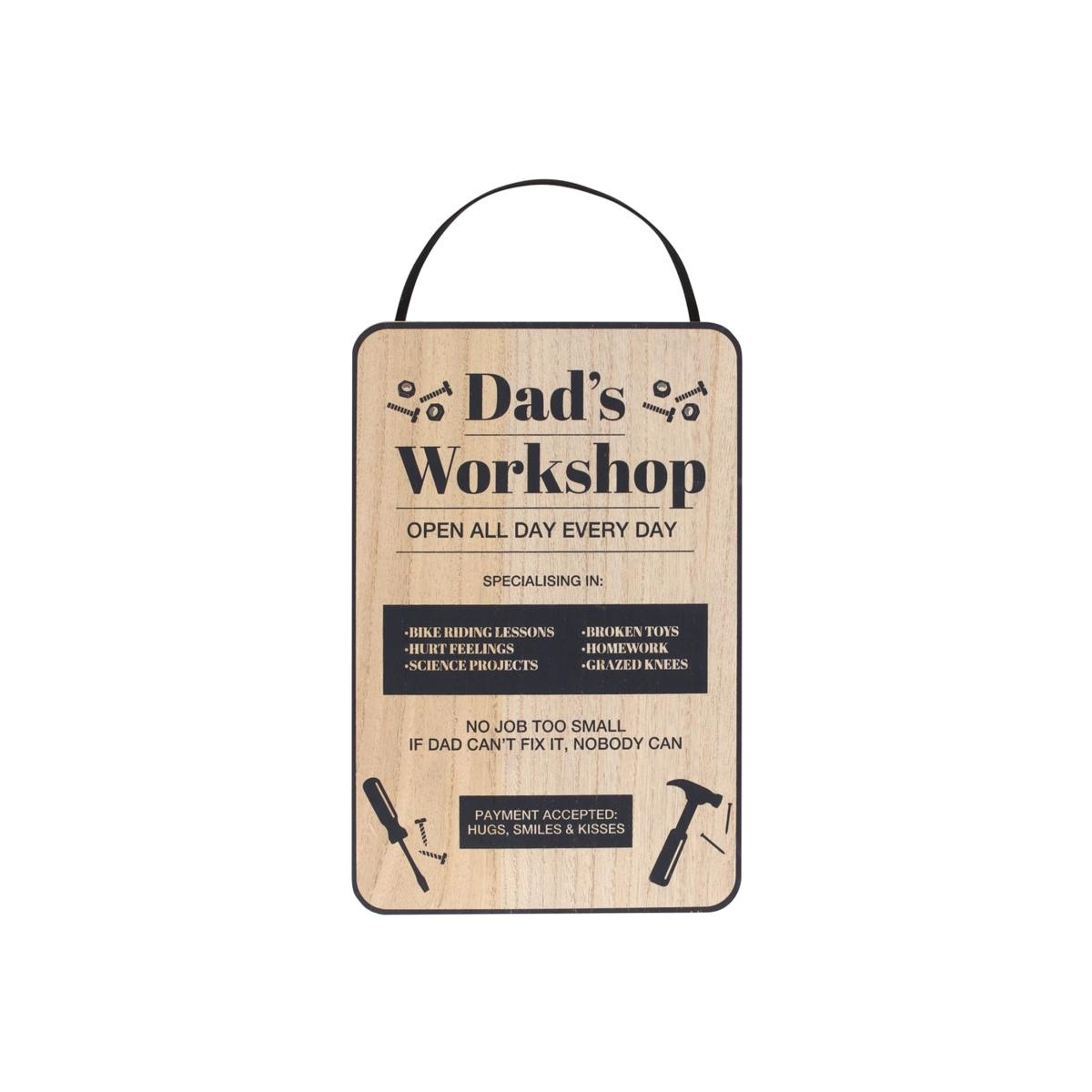 Dads Workshop Natural Wooden Hanging Sign - Brown