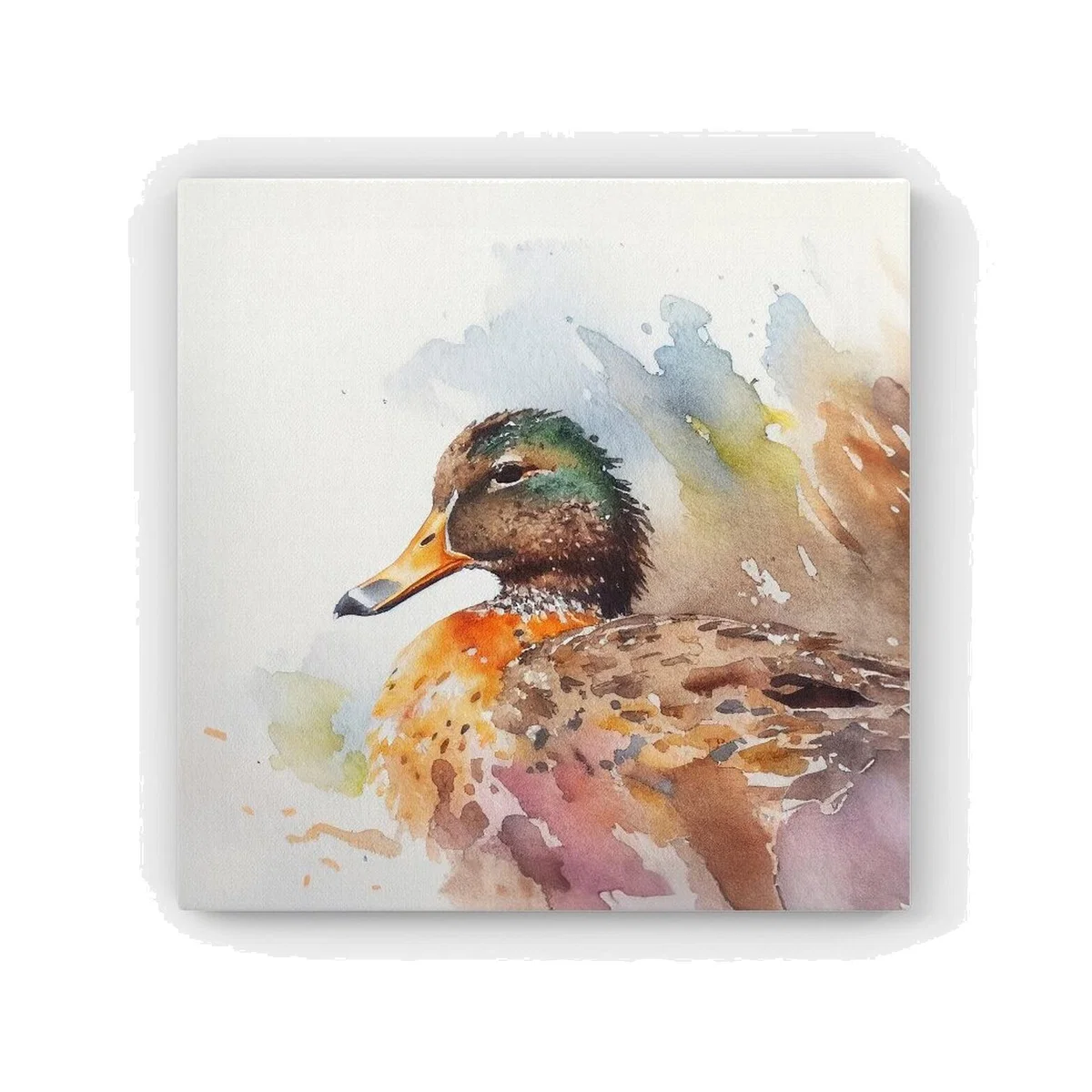 Mallard Watercolour HD Metal Print - Brown / 30cm
