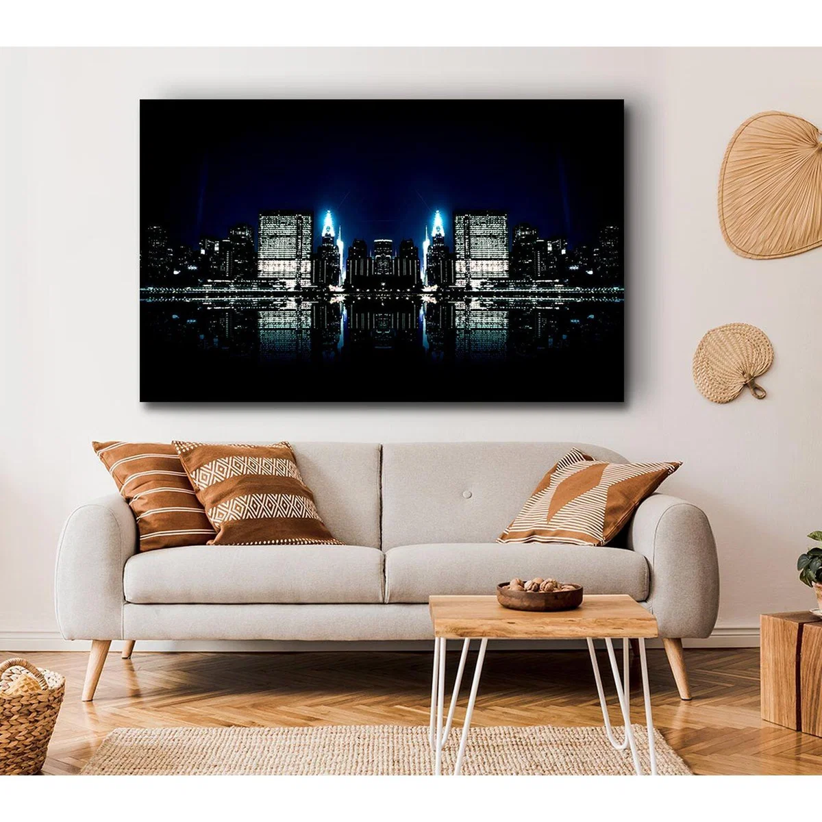 City Night Reflections Canvas Print Wall Art - Yellow / 50.8cm – image 4