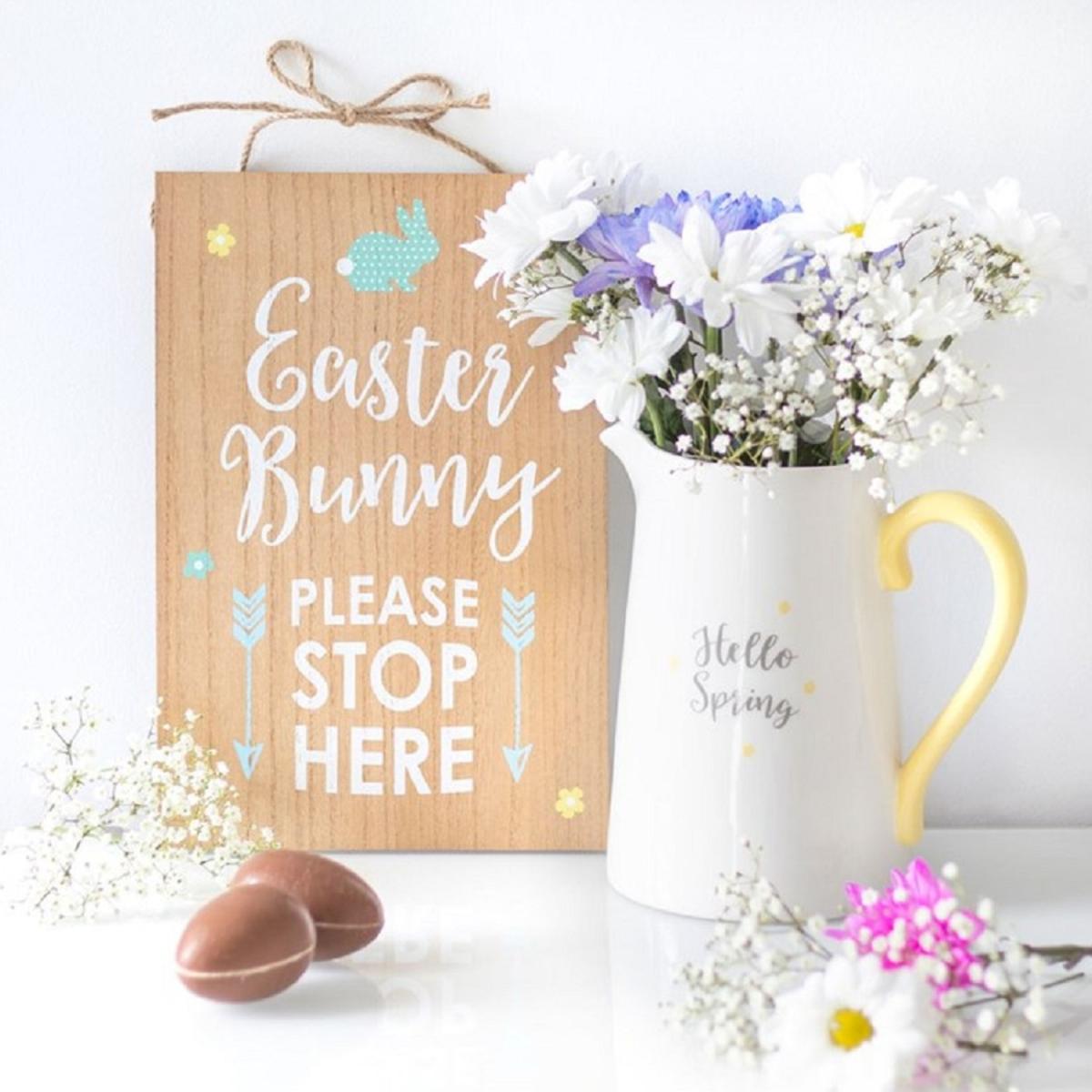 Easter Bunny Stop Here Hanging Sign - Wood Tone – image 2