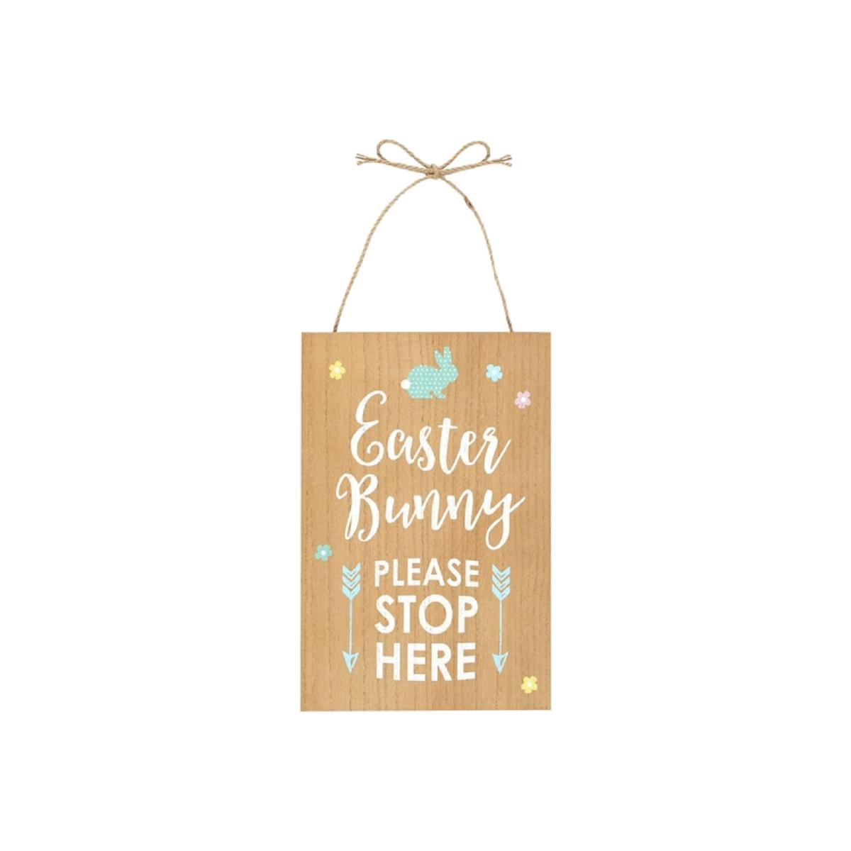 Easter Bunny Stop Here Hanging Sign - Wood Tone – image 1