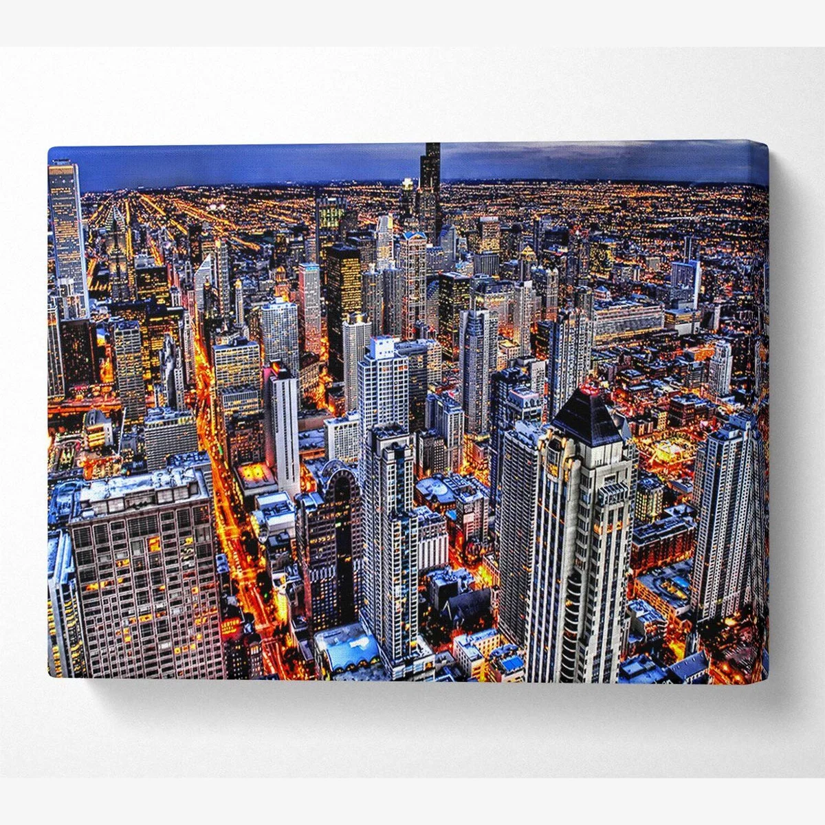 Chicago Illinois Night Lights Canvas Print Wall Art - Yellow / 35.56cm – image 1