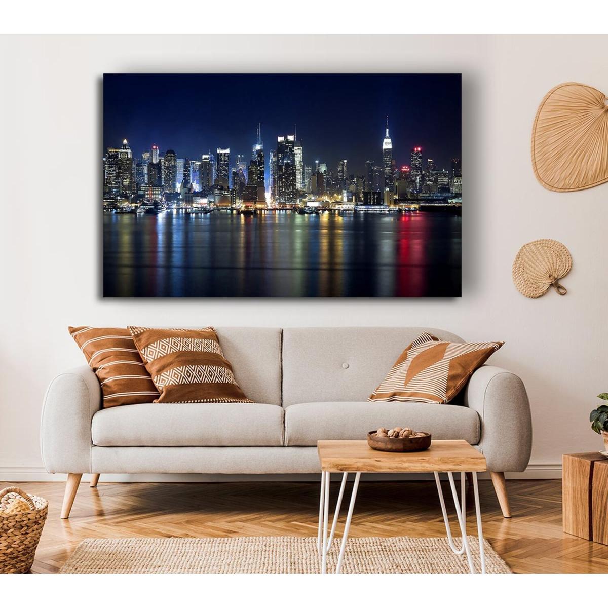 Manhattan Panorama At Night Canvas Print Wall Art - Yellow / 81.28cm – image 4