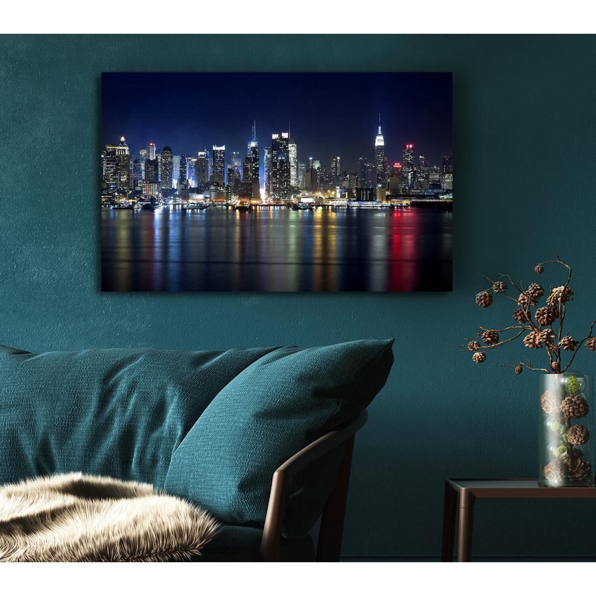 Manhattan Panorama At Night Canvas Print Wall Art - Yellow / 81.28cm – image 5
