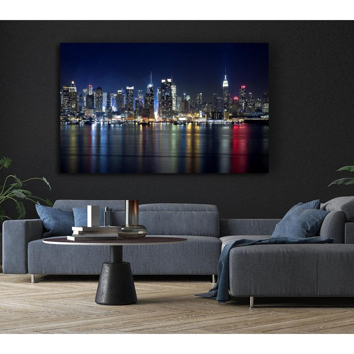 Manhattan Panorama At Night Canvas Print Wall Art - Yellow / 81.28cm – image 6