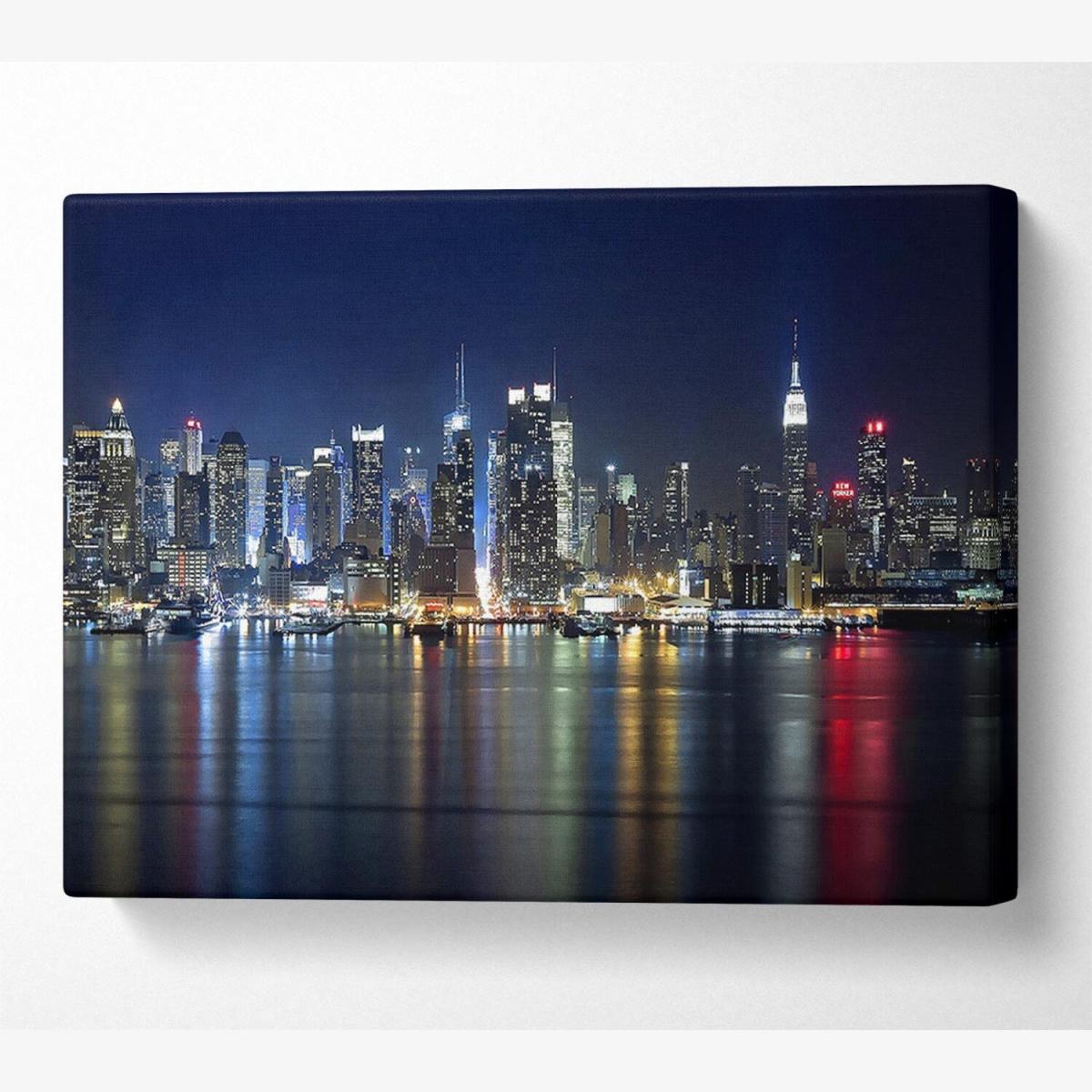 Manhattan Panorama At Night Canvas Print Wall Art - Yellow / 81.28cm – image 1