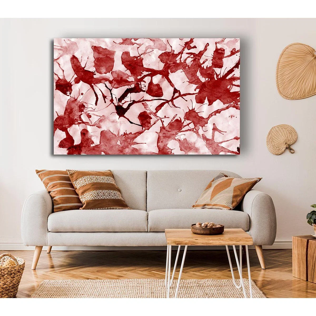 Scatter Leaves Red Canvas Print Wall Art - Yellow / 81.28cm – image 3