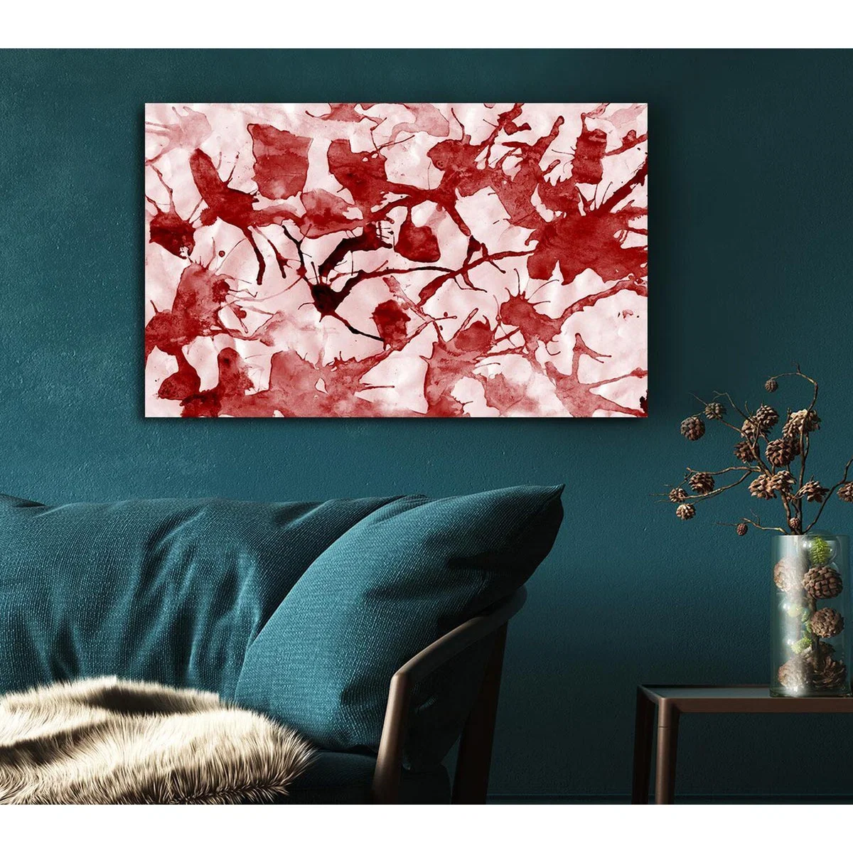 Scatter Leaves Red Canvas Print Wall Art - Yellow / 81.28cm – image 4