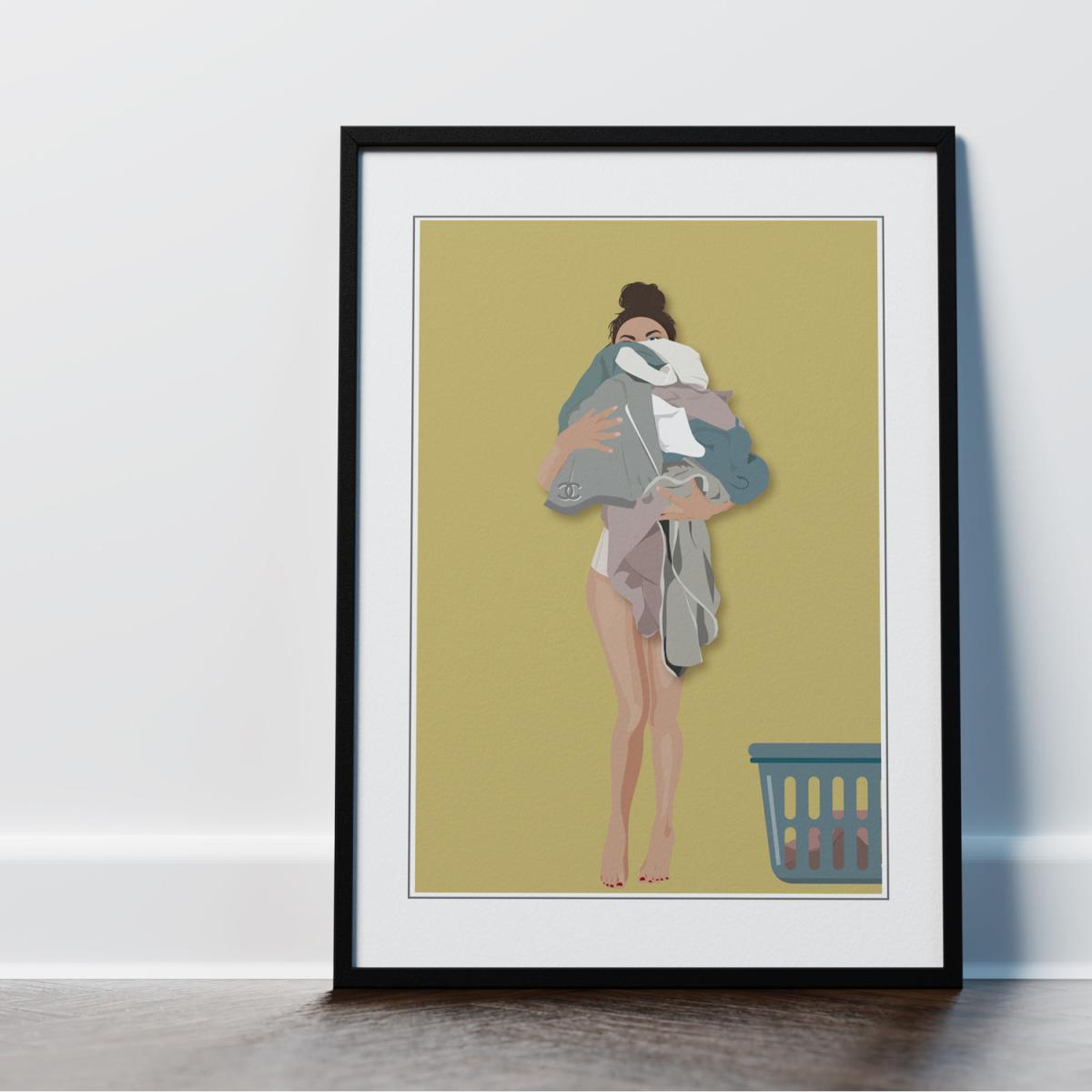 Laundry Room Framed Art Laundry Pile Yellow - Yellow