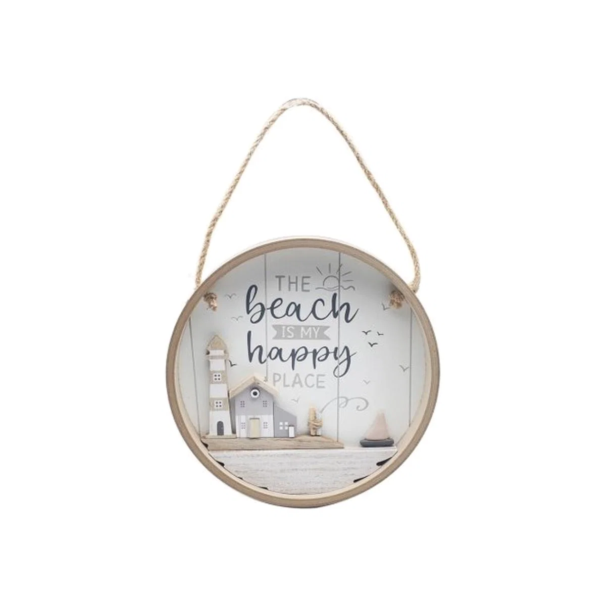 Happy Place At Beach Plaque - White