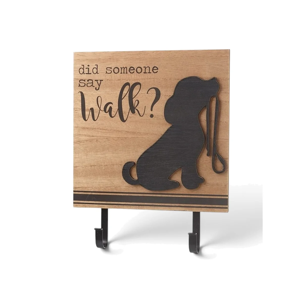 Wooden Did Someone Say Walk Dog Sign With Hooks - Brown