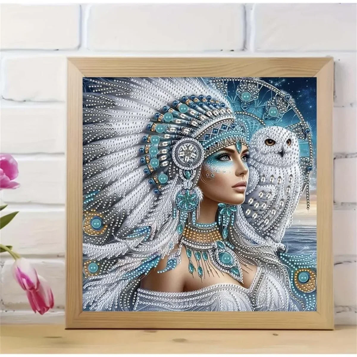 Feather Headress Lady and Owl Diamond Painting Kit - Multi – image 5