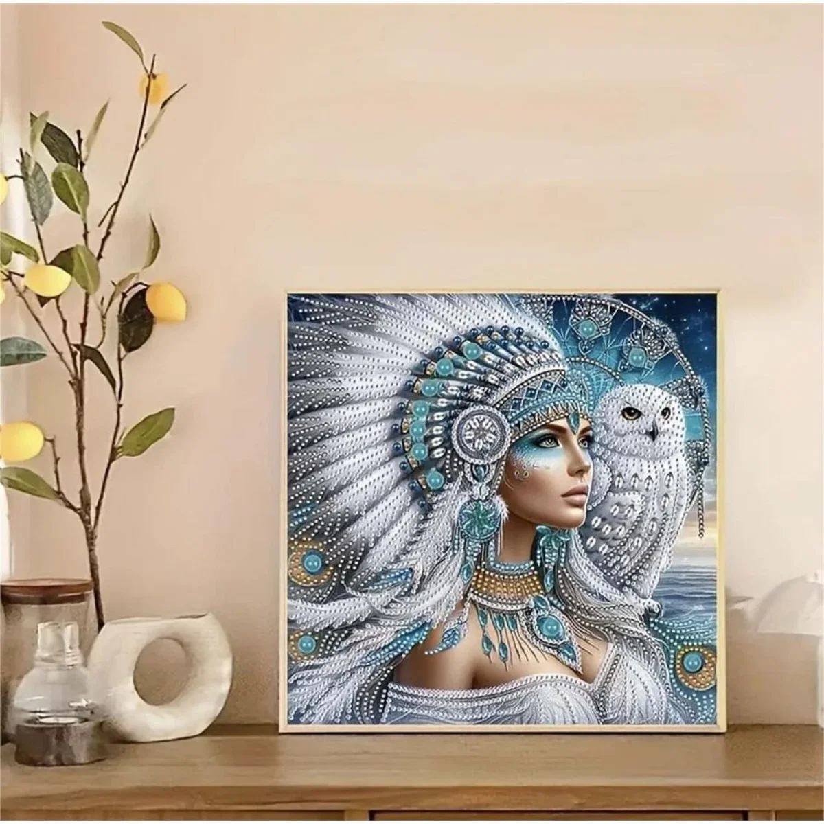 Feather Headress Lady and Owl Diamond Painting Kit - Multi – image 6
