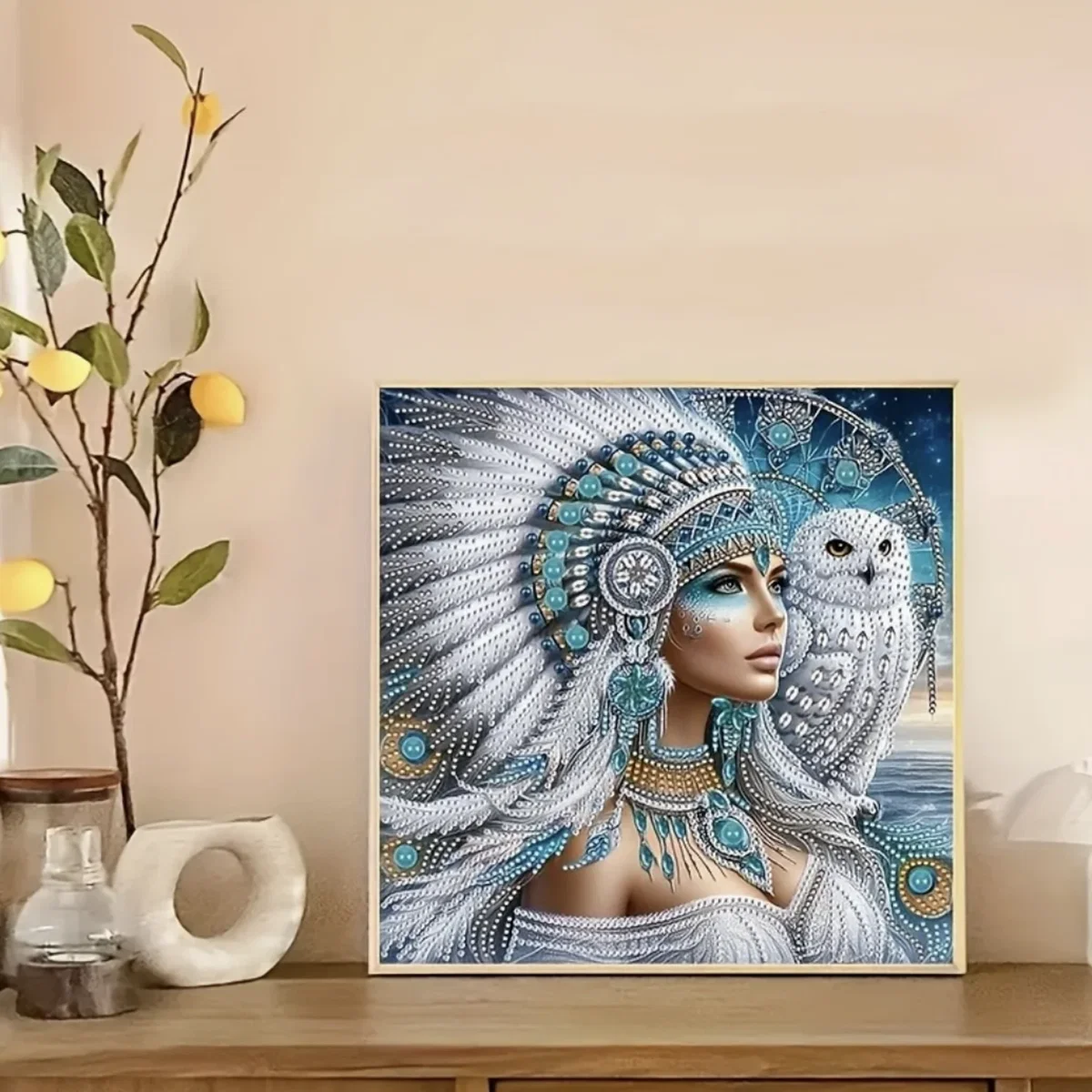 Feather Headress Lady and Owl Diamond Painting Kit - Multi – image 7