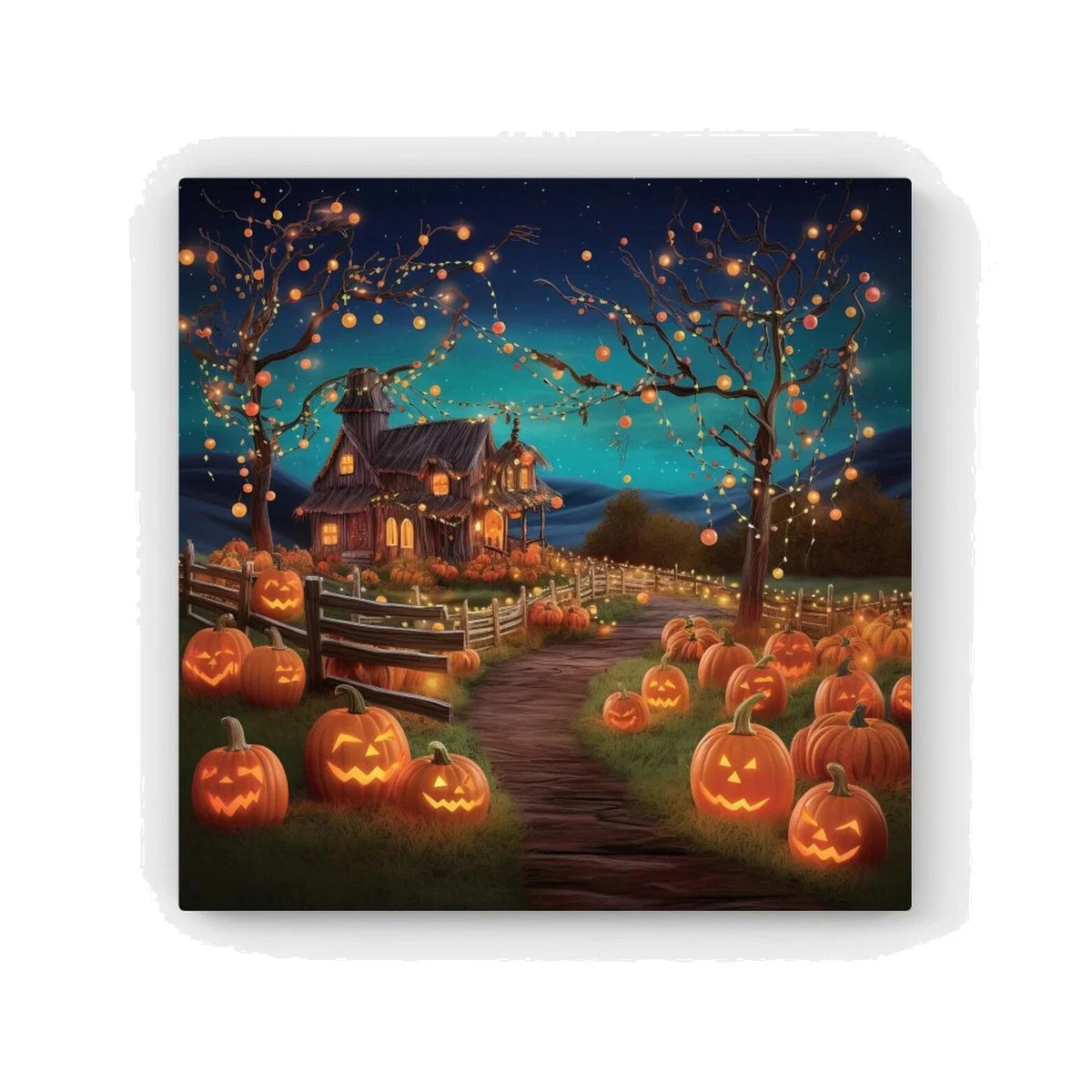 Enchanted Hallowen Pumpkin Patch HD Metal Print - Orange / 30cm