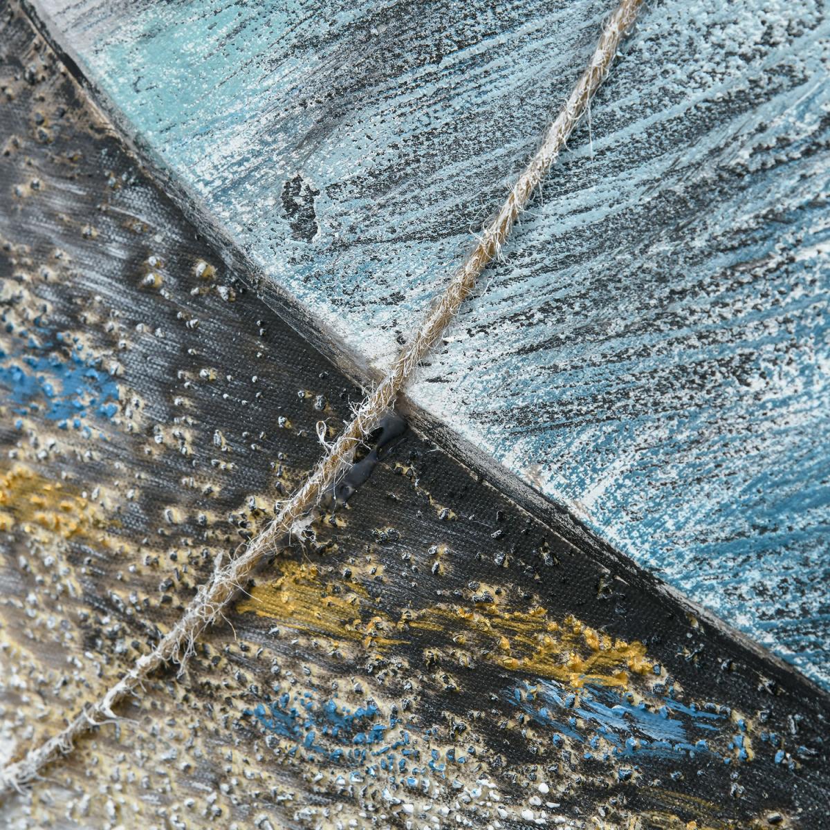 Hand-Painted Canvas Wall Art Blue Boat in the Beach - Blue, Beige, White – image 6