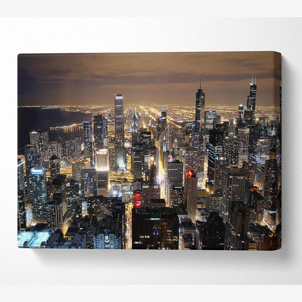 Chicago Skyline Nights Canvas Print Wall Art - Yellow / 50.8cm – image 1