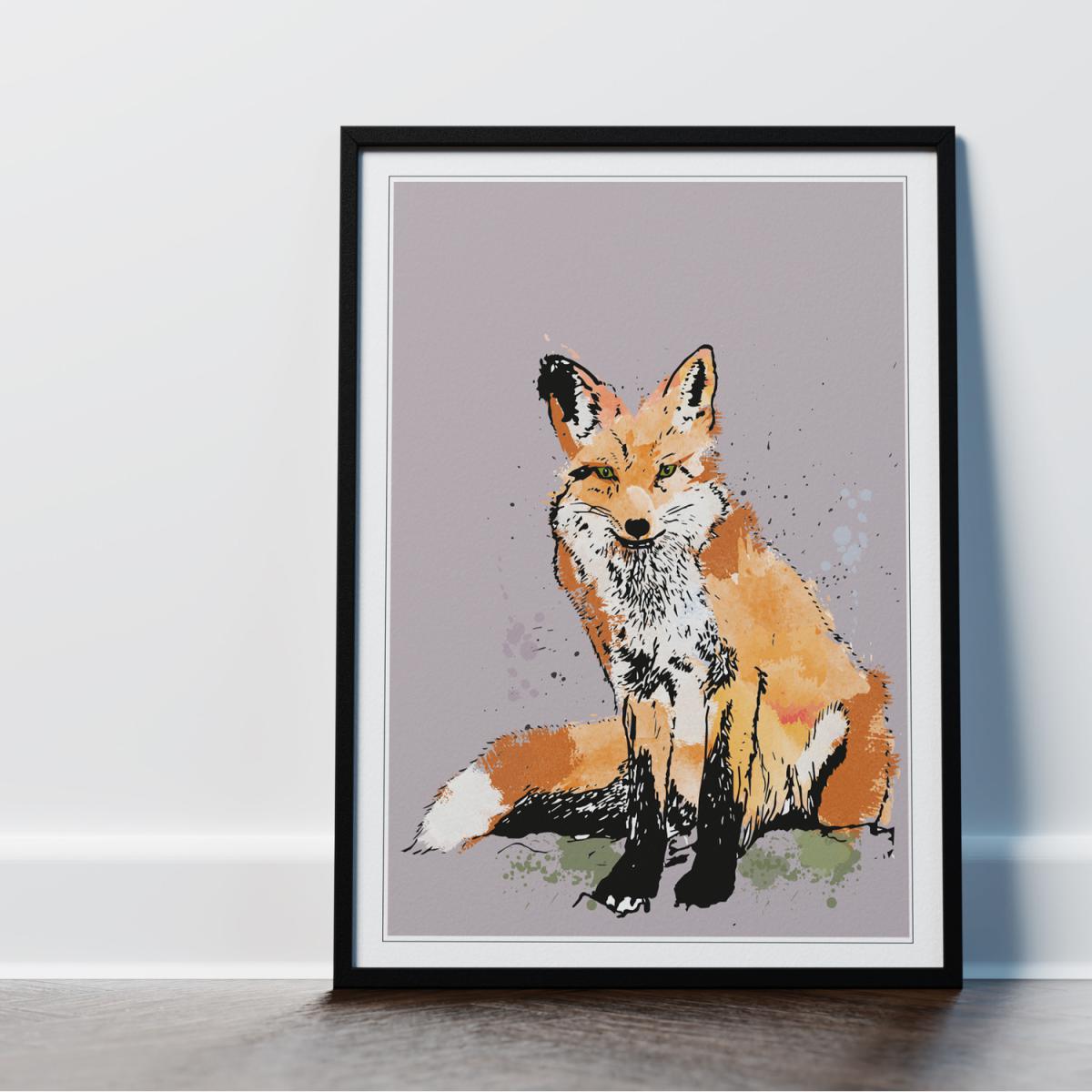 Rustic Fox Neutral Framed Wall Art Print - Black Frame - Black Frame – image 1