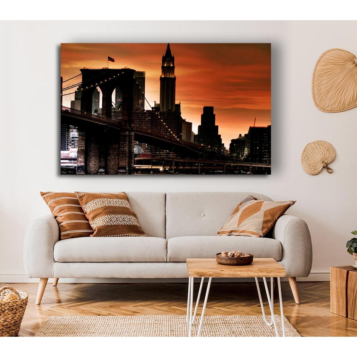 Brooklyn Bridge Stunning Skys Canvas Print Wall Art - Yellow / 81.28cm – image 4