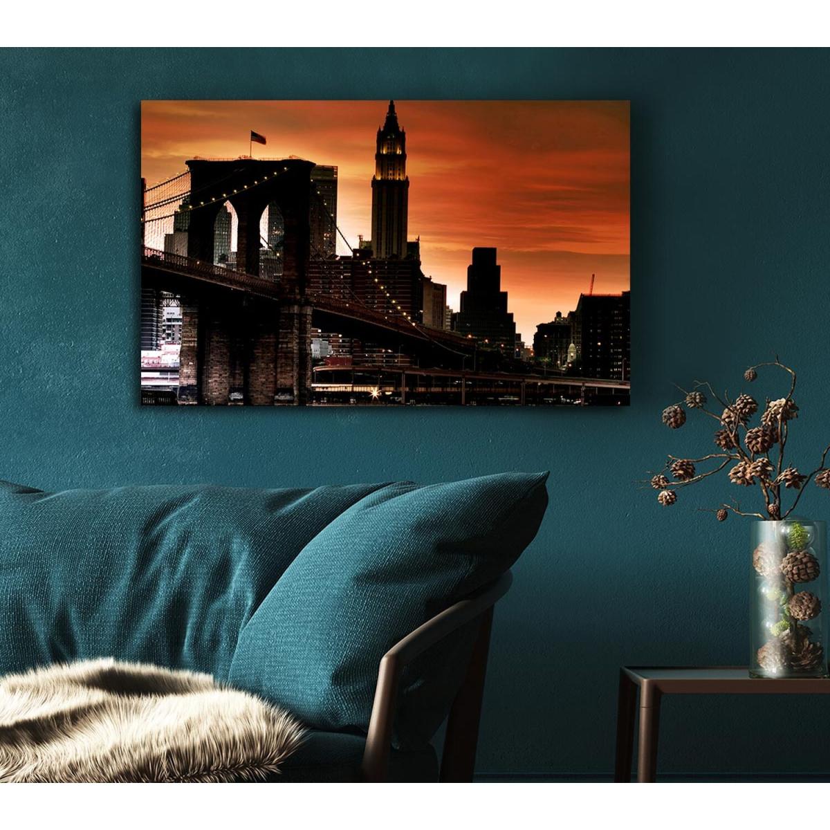 Brooklyn Bridge Stunning Skys Canvas Print Wall Art - Yellow / 81.28cm – image 5