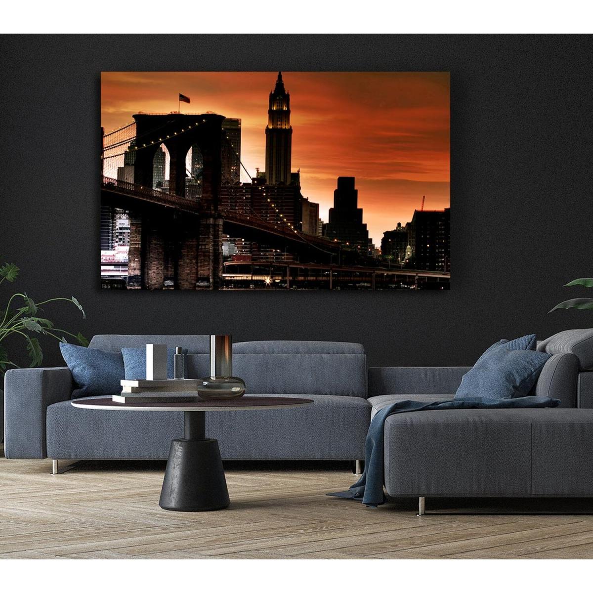 Brooklyn Bridge Stunning Skys Canvas Print Wall Art - Yellow / 81.28cm – image 6