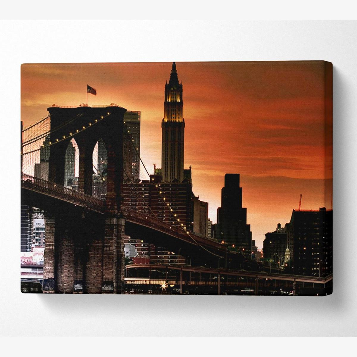 Brooklyn Bridge Stunning Skys Canvas Print Wall Art - Yellow / 81.28cm – image 1