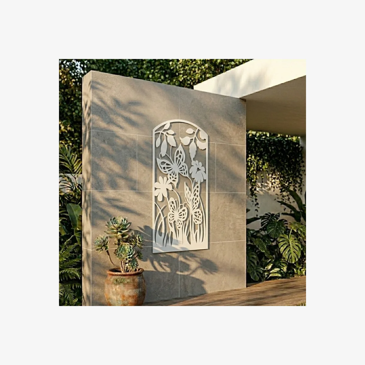 Butterfly Flower Screen Metal Wall Art - White – image 1
