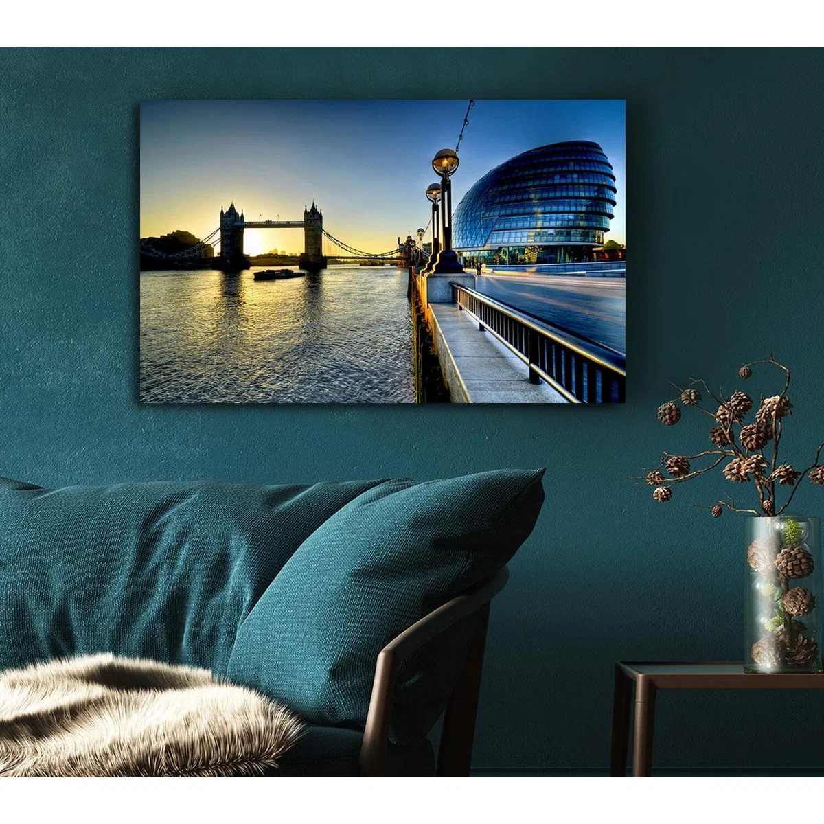 London Tower Bridge Sunset Canvas Print Wall Art - Yellow / 50.8cm – image 4