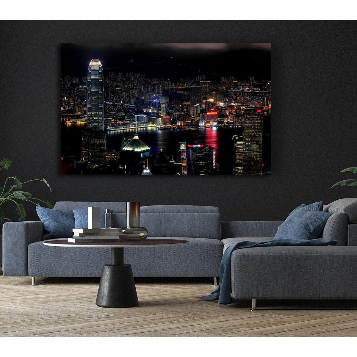 Dark night City Hong Kong Canvas Print Wall Art - Yellow / 50.8cm – image 5