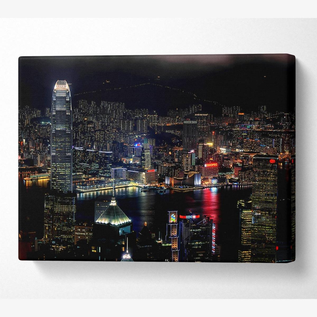 Dark night City Hong Kong Canvas Print Wall Art - Yellow / 50.8cm – image 1