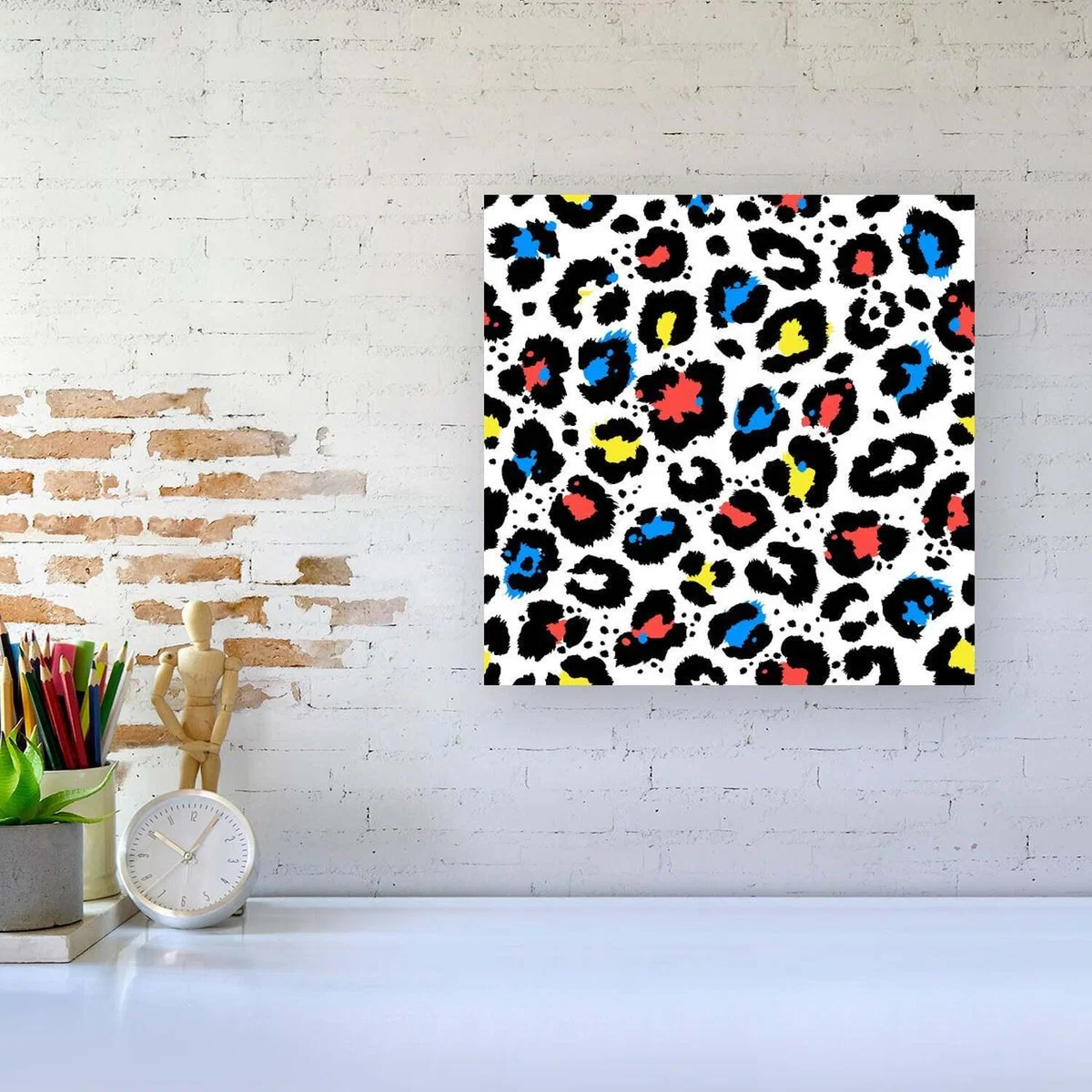 Coloured Leopard Print Canvas Print - Blue / Large – image 2