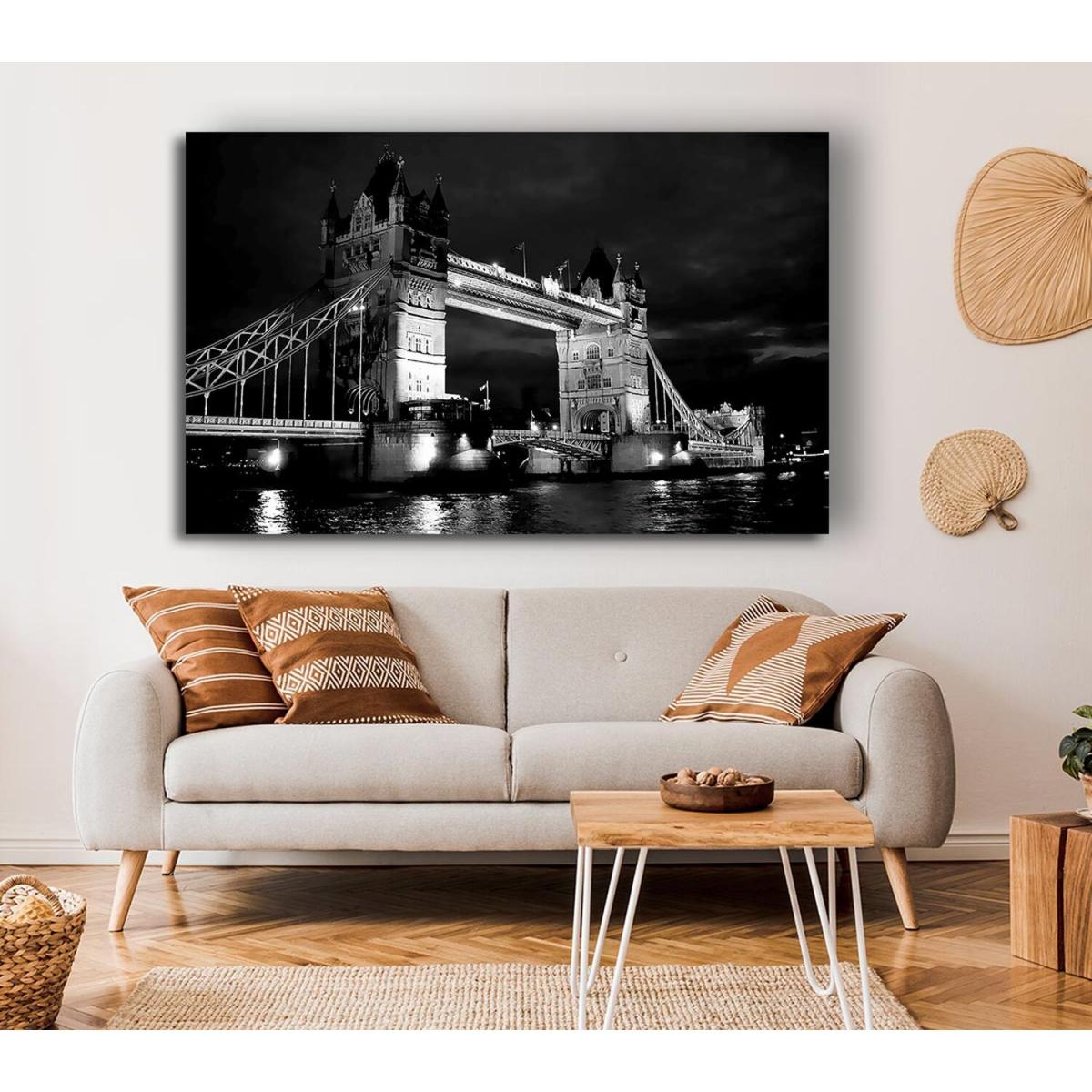 London Tower Bridge B n W Canvas Print Wall Art - Yellow / 35.56cm – image 4