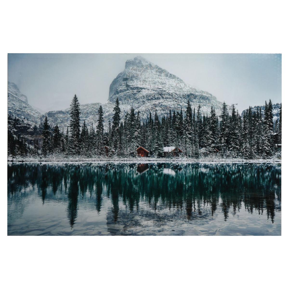 Tranquil Snowy Cabin Glitter Canvas – image 2