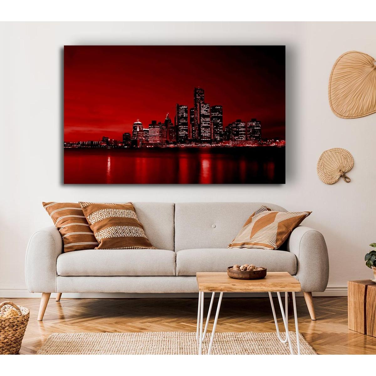 Detroit Red Nights Canvas Print Wall Art - Yellow / 81.28cm – image 3
