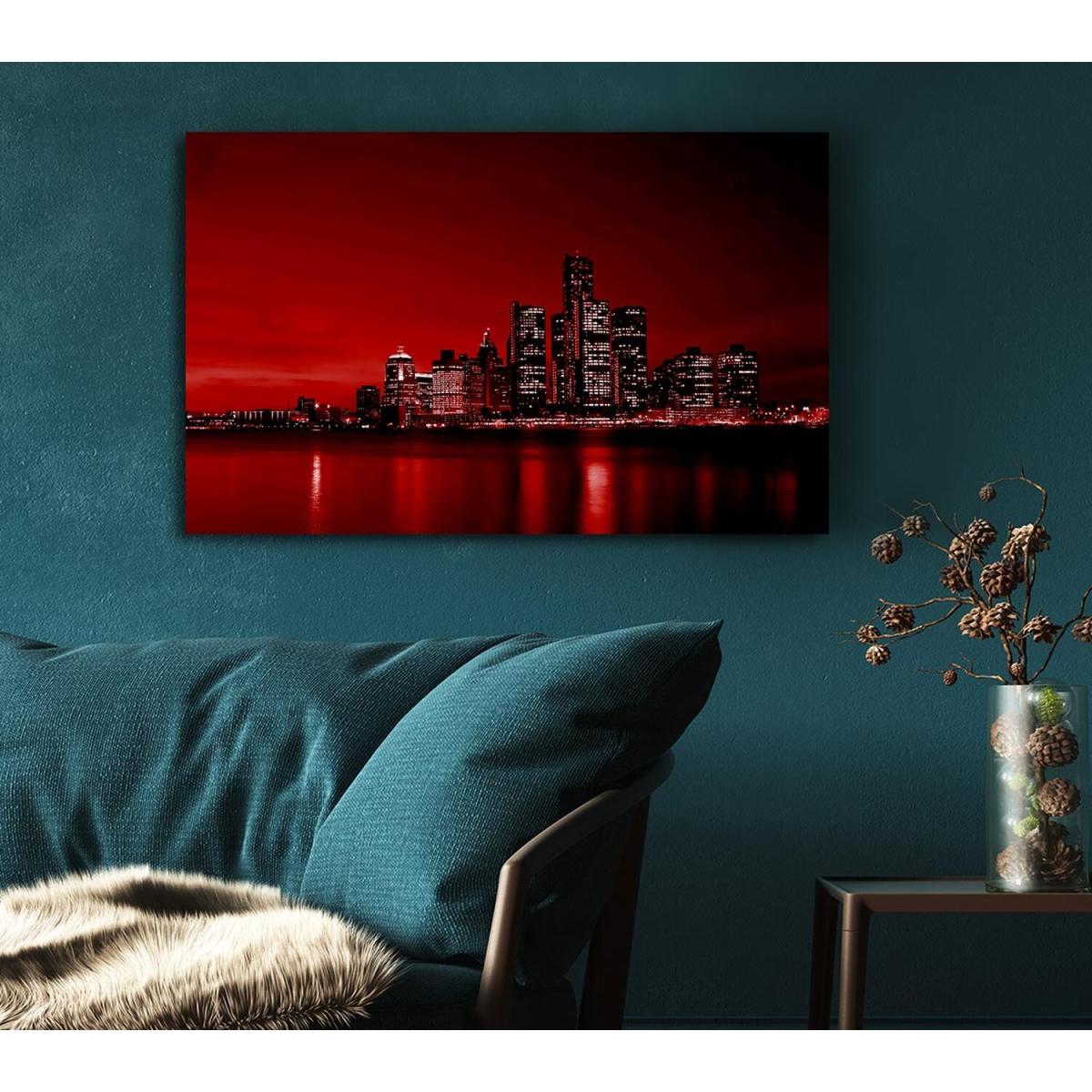 Detroit Red Nights Canvas Print Wall Art - Yellow / 81.28cm – image 4