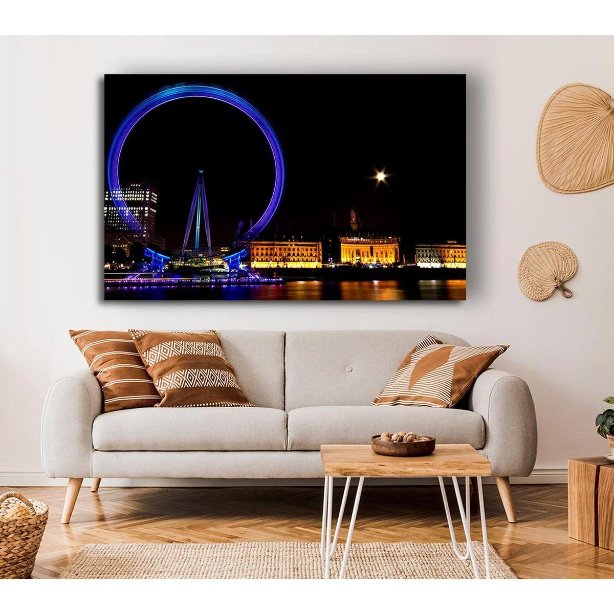 London Eye Blues In London Canvas Print Wall Art - Yellow / 101.6cm – image 3