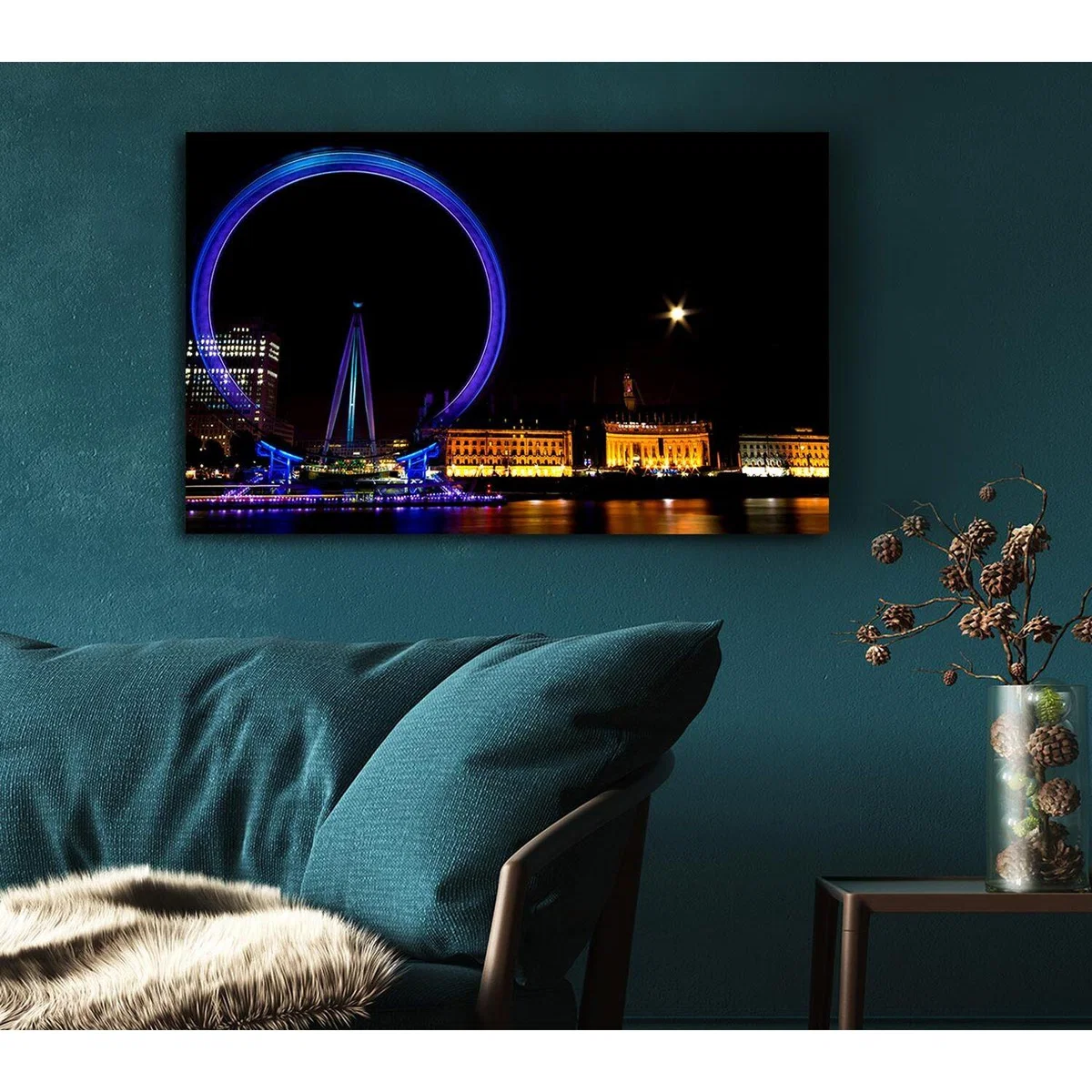 London Eye Blues In London Canvas Print Wall Art - Yellow / 101.6cm – image 4