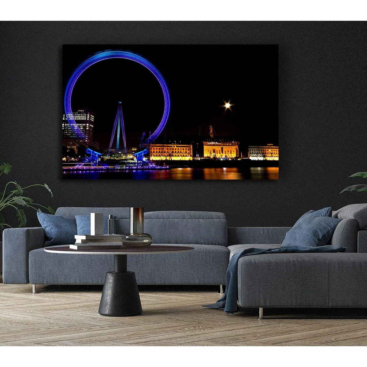 London Eye Blues In London Canvas Print Wall Art - Yellow / 101.6cm – image 5