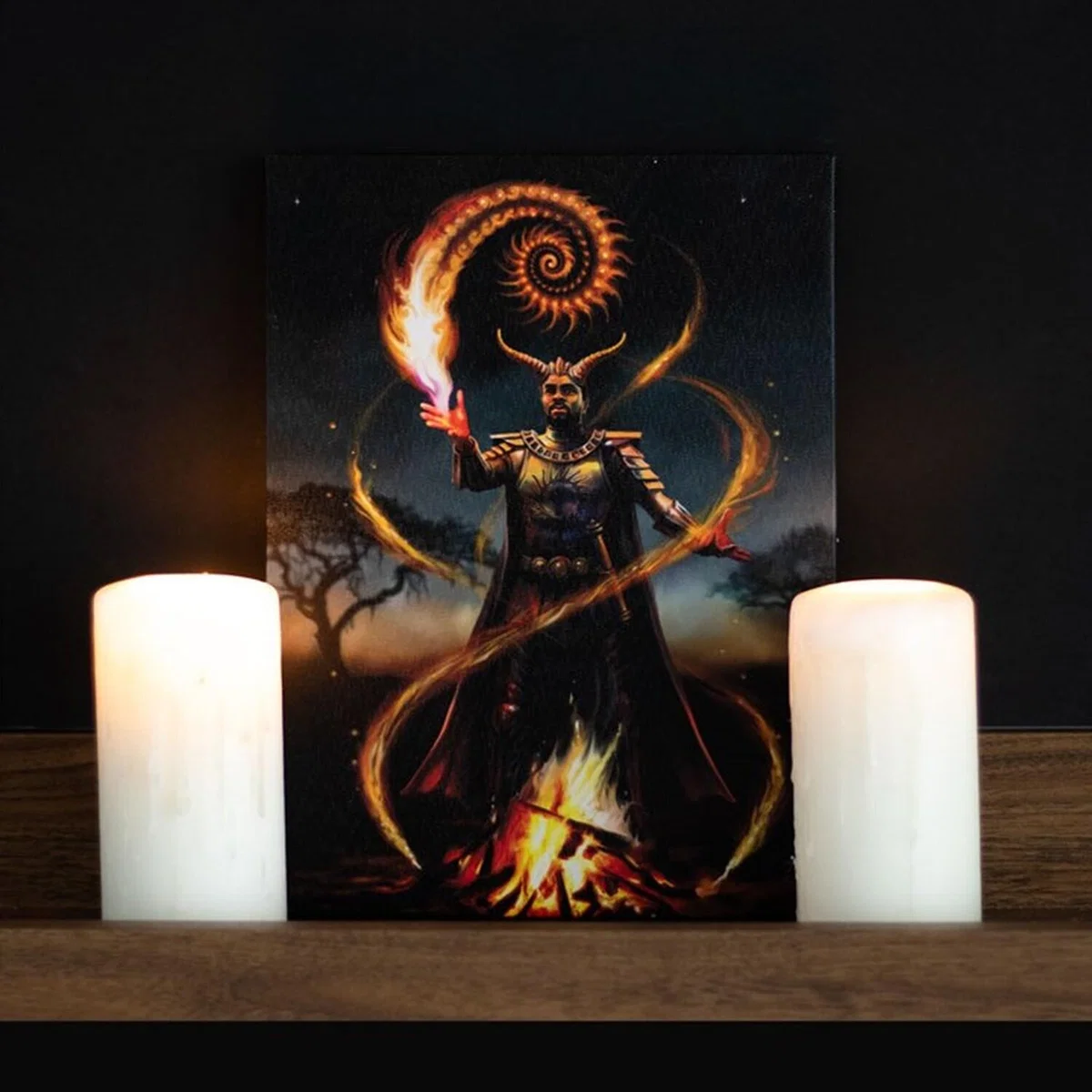Fire Element Wizard Canvas Plaque by Anne Stokes - Black – image 3