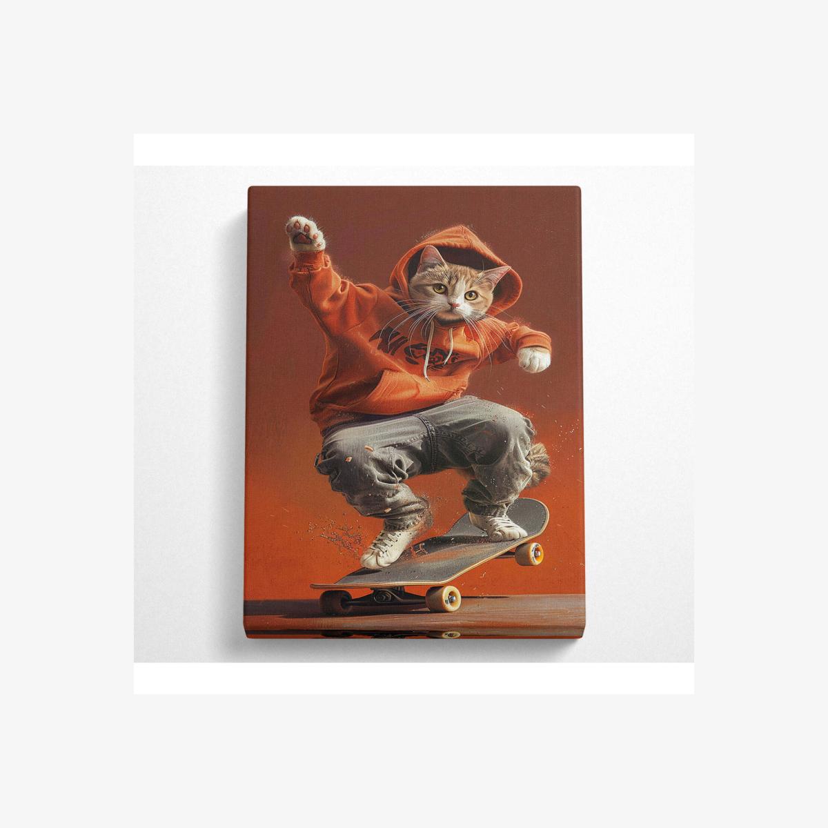 Cat Hoodie Canvas Print - Black / 50.8cm