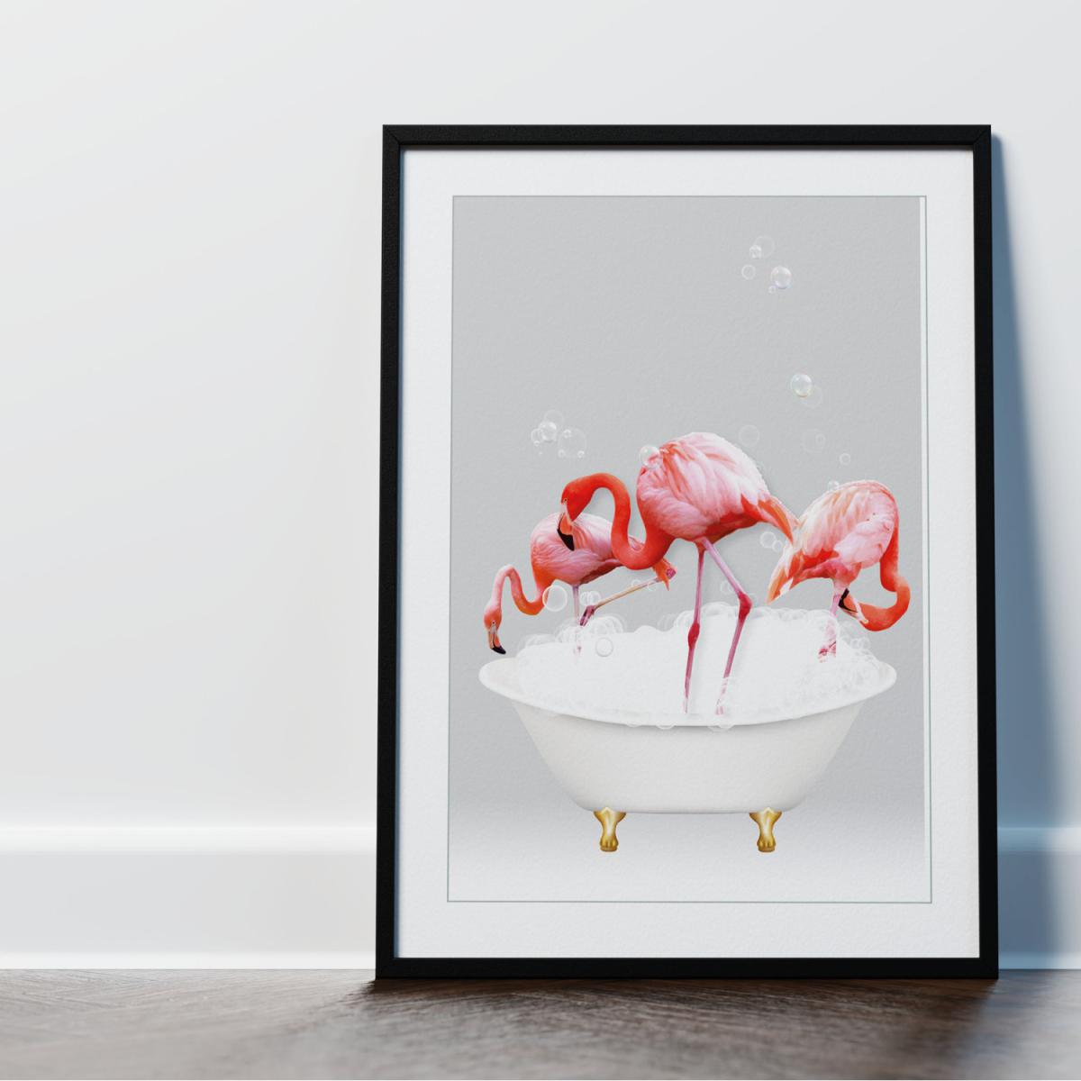 Flamingo in the Bath Framed Wall Art Print - Pink – image 1