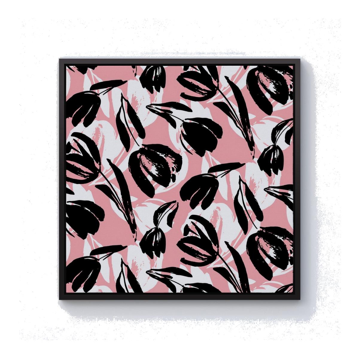 Nature Flat Spring Flower Motif In Pink And Black Color Canvas Print - Pink / 101.6cm / Black Frame