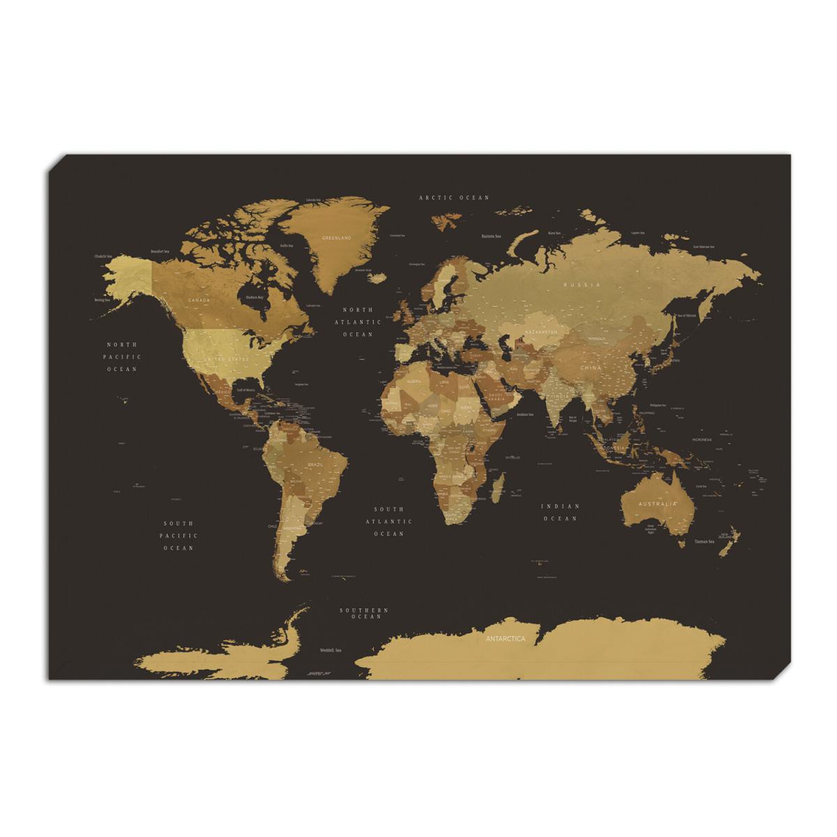 Grey and Mustard World Map Canvas – image 2