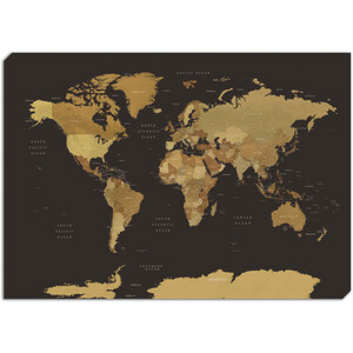 Grey and Mustard World Map Canvas – image 3