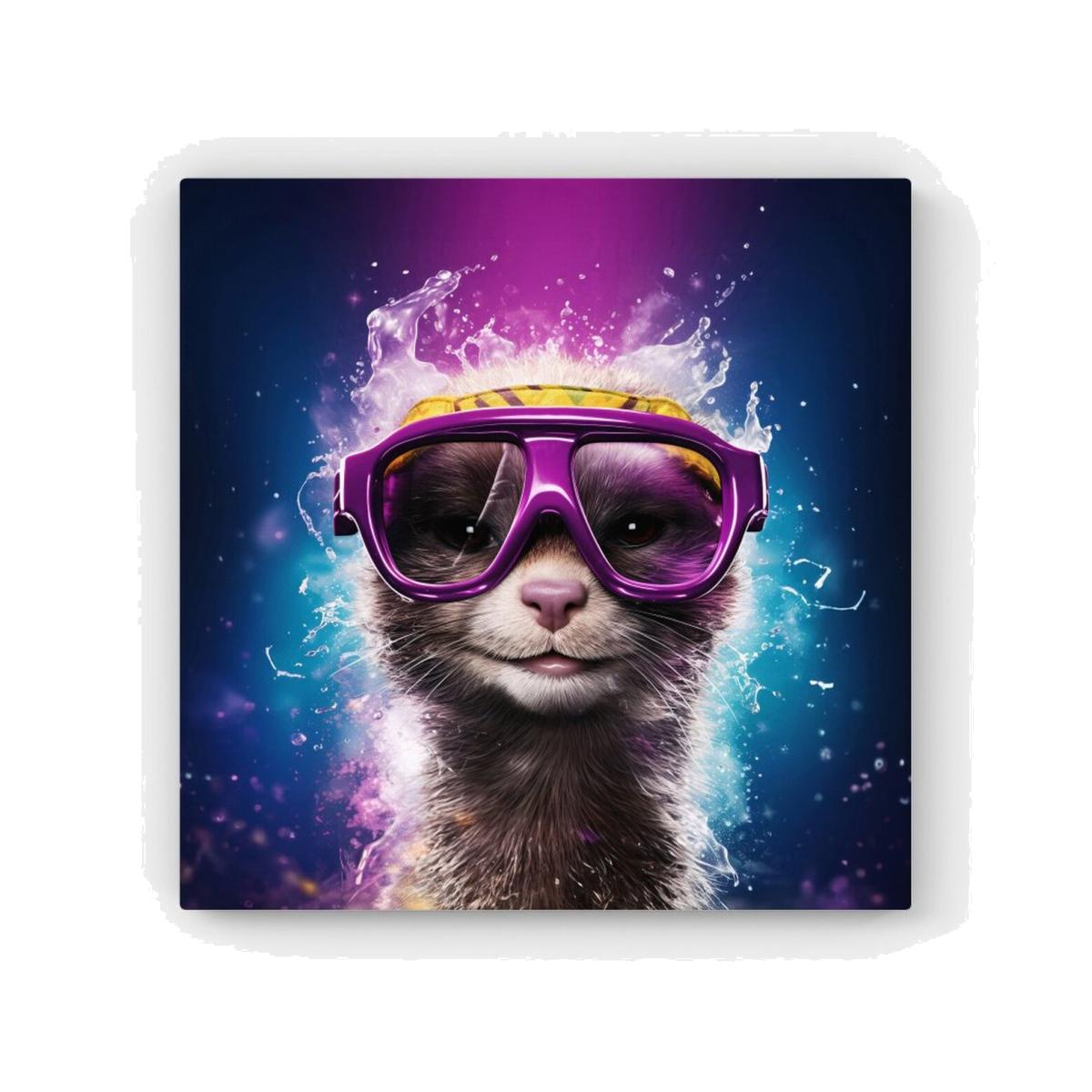 Splashart Ferret With Glasses Purple HD Metal Print - Purple / 56cm