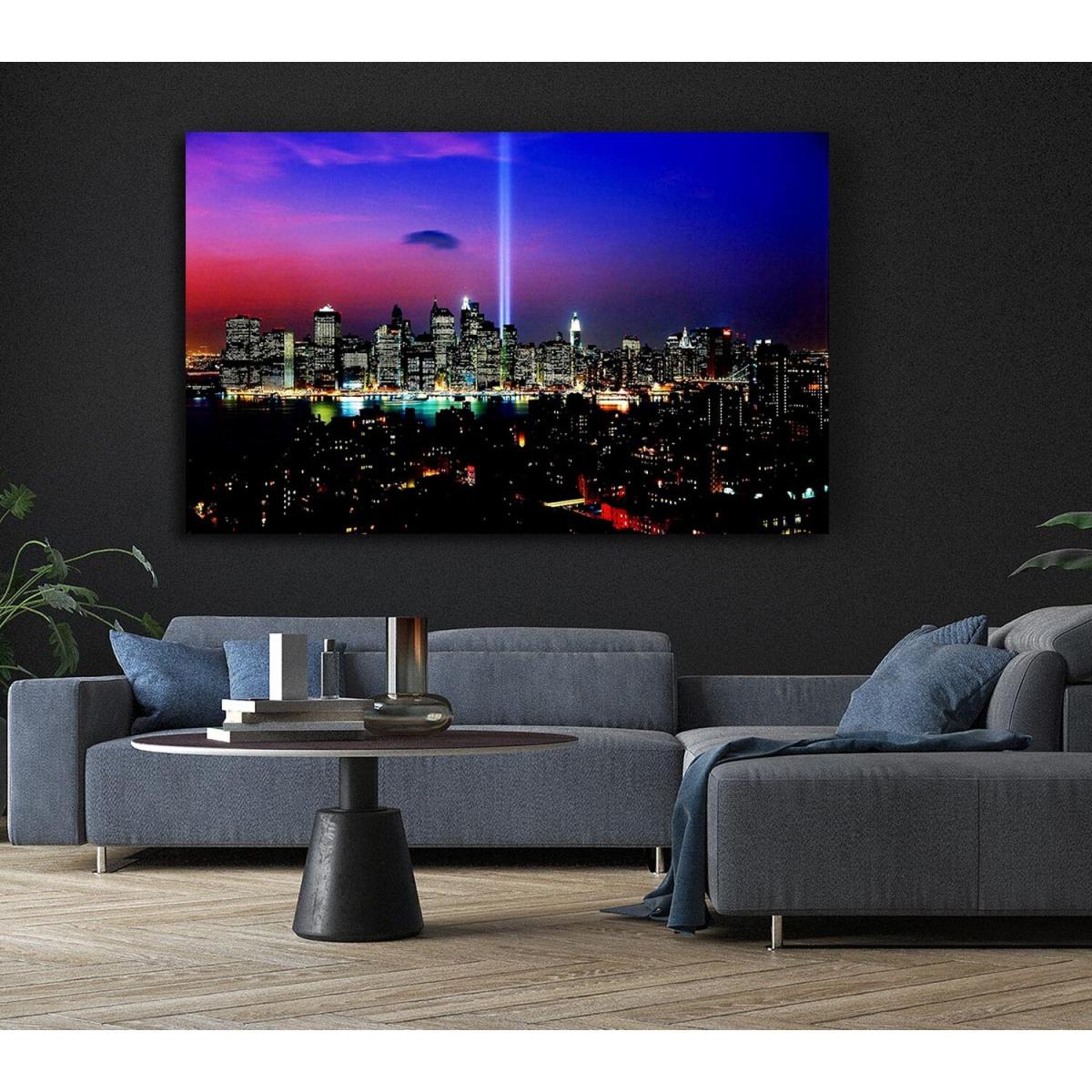 New York City Night Beam Canvas Print Wall Art - Yellow / 66.04cm – image 2