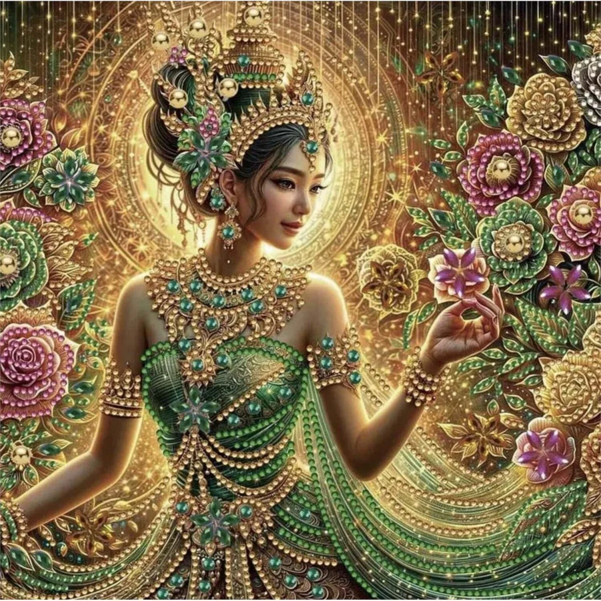 Floral Classic Thai Lady Diamond Art Painting Kit - Multi – image 4